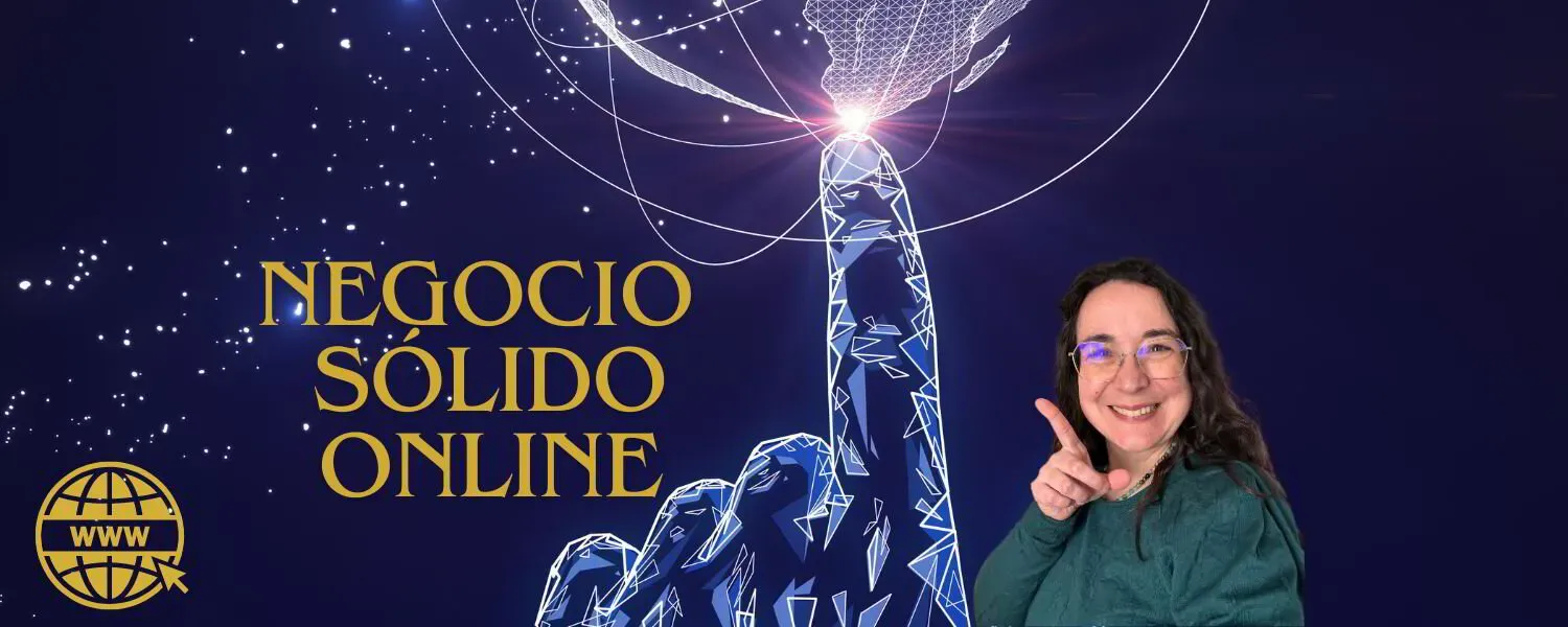 Fondo azul de estrellas con un dedo tocando el globo terráqueo. Texto: negocio sólido online